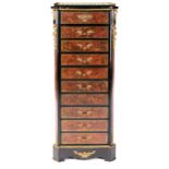 Charon Freres, of Paris; a Napoleon III ebonized and red tortoiseshell Boulle worked ten drawer