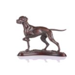 After Priscilla Hann, a bronze figure of a pointer dog, one leg raised, on a curved timber base,