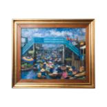 P. Hattasotana, Thai floating market, signed and dated 1997, oil on canvas, framed, 78.5 x 98 cm