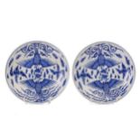 A pair of Chinese blue & white Fenghuang dishes, the underside with a further two fenghuang