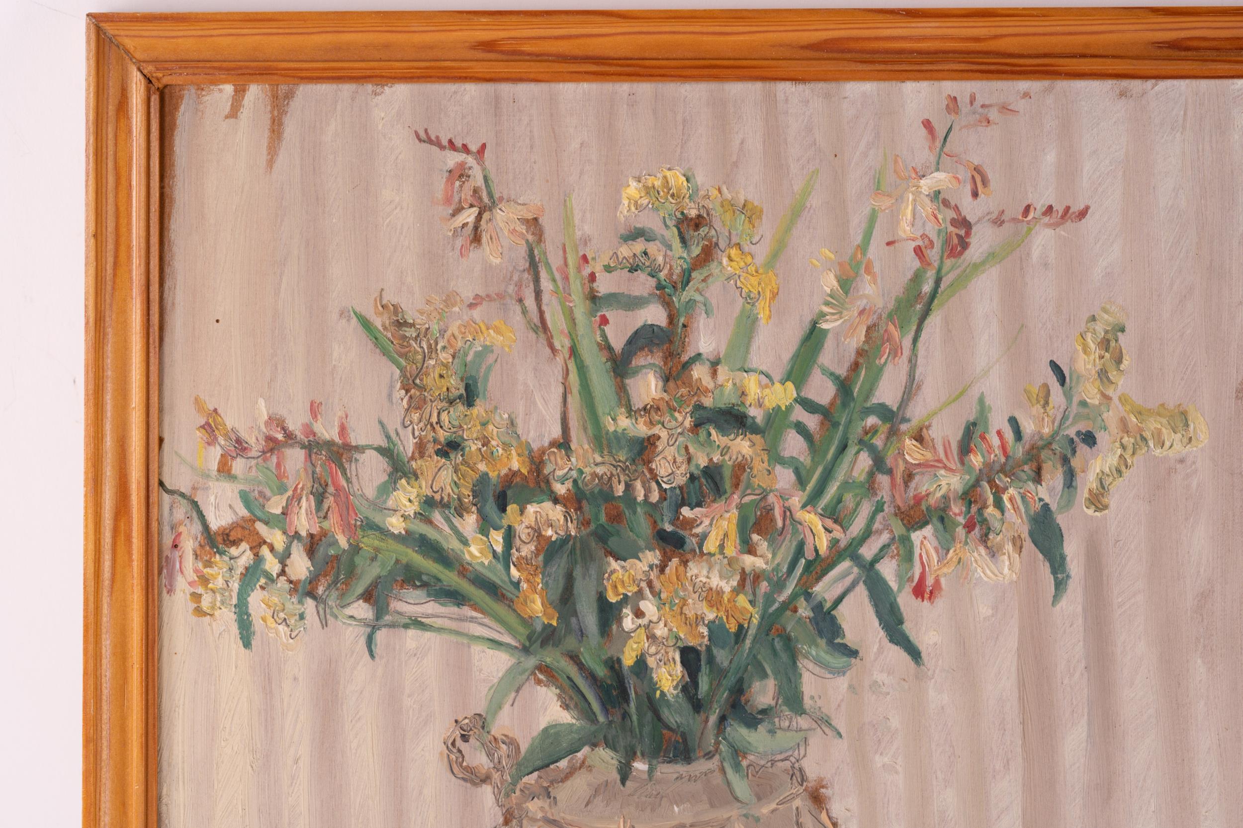 Enslin Hercules DuPlessis (1894-1978) South African, a still life study of flowers in a vase, oil on - Image 3 of 8