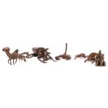 A small collection of Japanese style bronzed copper insect okimonos, comprising three beetles and