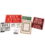 Two vintage cast iron Bus Stop signs, the largest 36 cm x 30 cm, together with a similar 'Bus Stop
