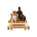 Japy Freres; A Louis XVI style eight-day ormolu and white marble figural mantle clock, late 19th