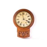 A Seth Thomas 30hr drop dial wall clock with mahogany case decorated with painted Roman dial