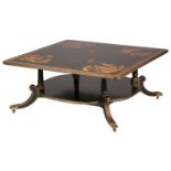 A craftsman-made square-topped faux black lacquer Regency style low centre table, 20th century,