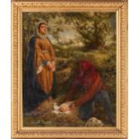 19th Century English School, Woman with a man taking her child, unsigned, oil on canvas, framed,