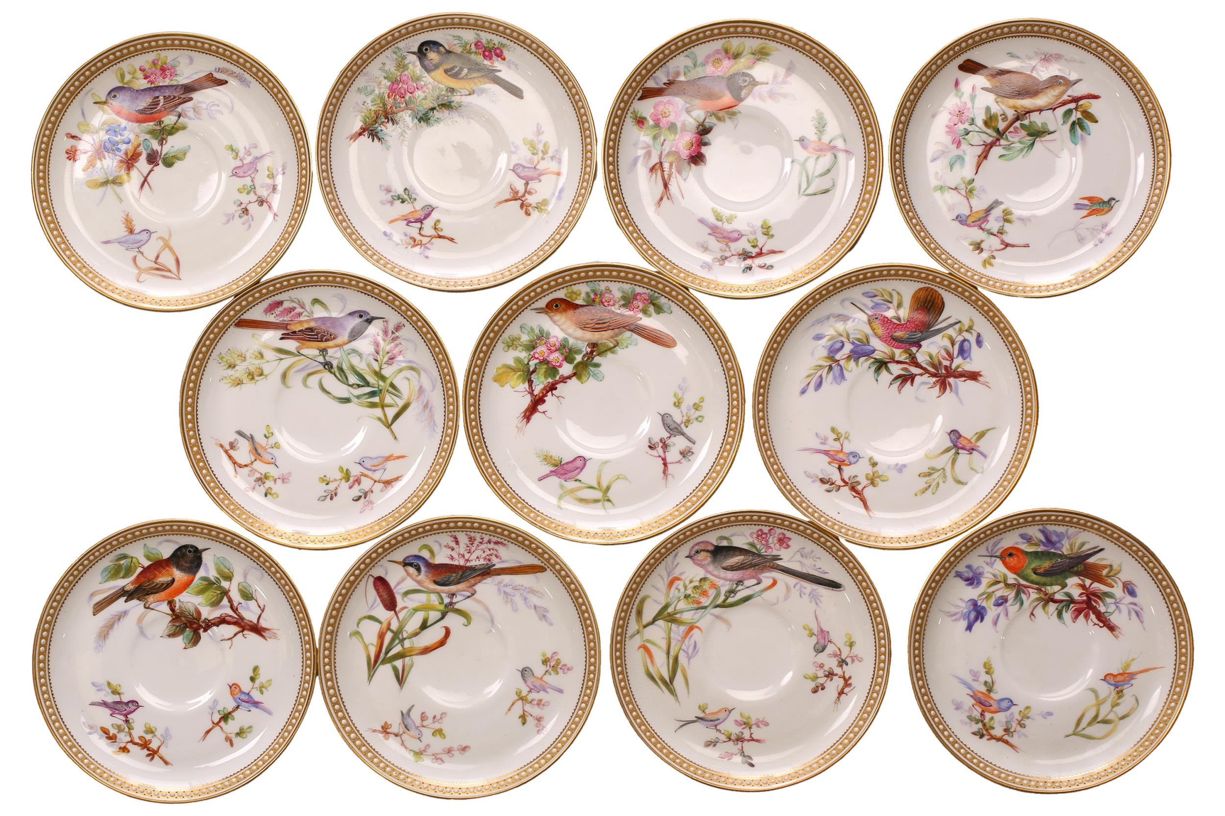 A Royal Worcester set of nine tea cups and saucers and a further two saucers, with gilt and beaded - Image 6 of 19