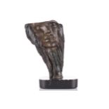 Late 20th century, bronze study of a face, on a black plaster base, the base signed Hazel in pen, 31
