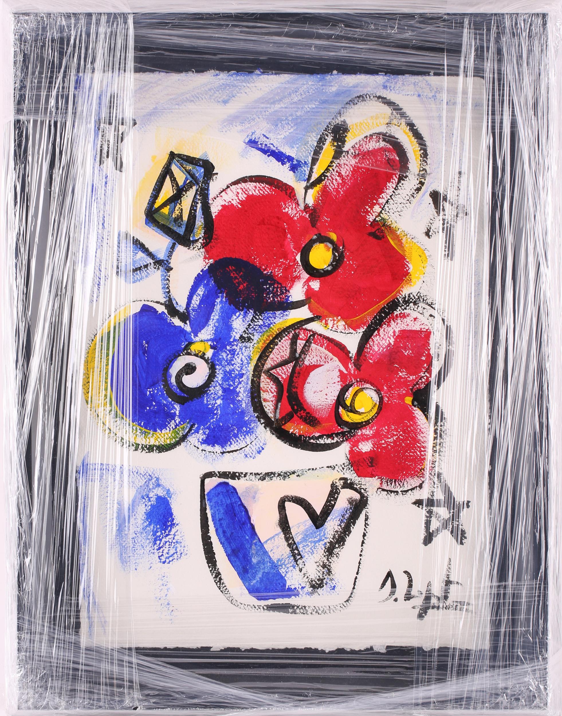 † Domingo Zapata (b.1974), Untitled - blue and red flowers, signed, oil on paper, framed and