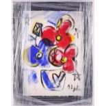 † Domingo Zapata (b.1974), Untitled - blue and red flowers, signed, oil on paper, framed and