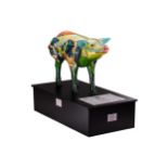 † Deridre McCarthy, 'Lunchtime', signed painted fibreglass model of a pig with applied flowers and