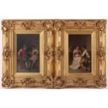 19th Italian School, Couples making Cats Cradles - a pair, indistinctly signed, oil on panel, framed