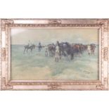 Early 20th Century German school, Cavalry figures and horses, indistinctly signed, watercolour,