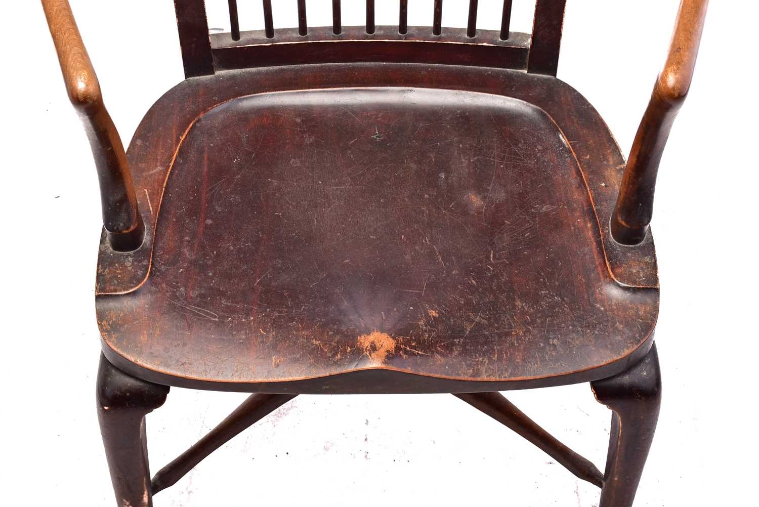 A late 19th/early 20th century spindle back stained mahogany armchair, possibly American, with - Image 9 of 10
