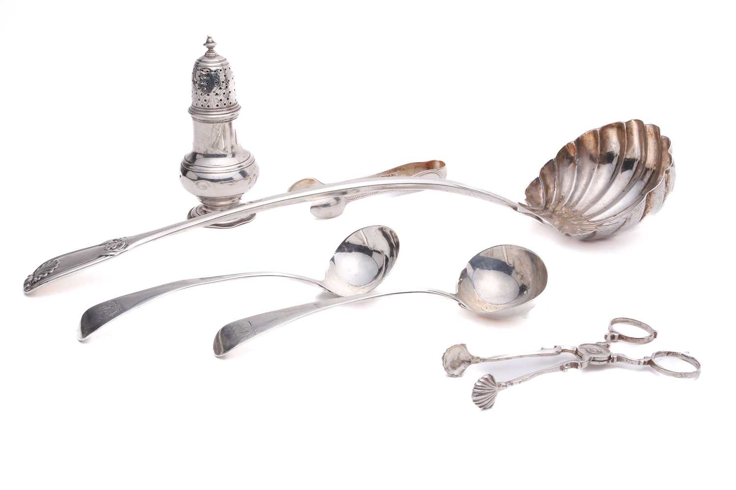 George IV large silver fiddle and shell soup ladle, with scalloped bowl, Philip Grierson, Glasgow,