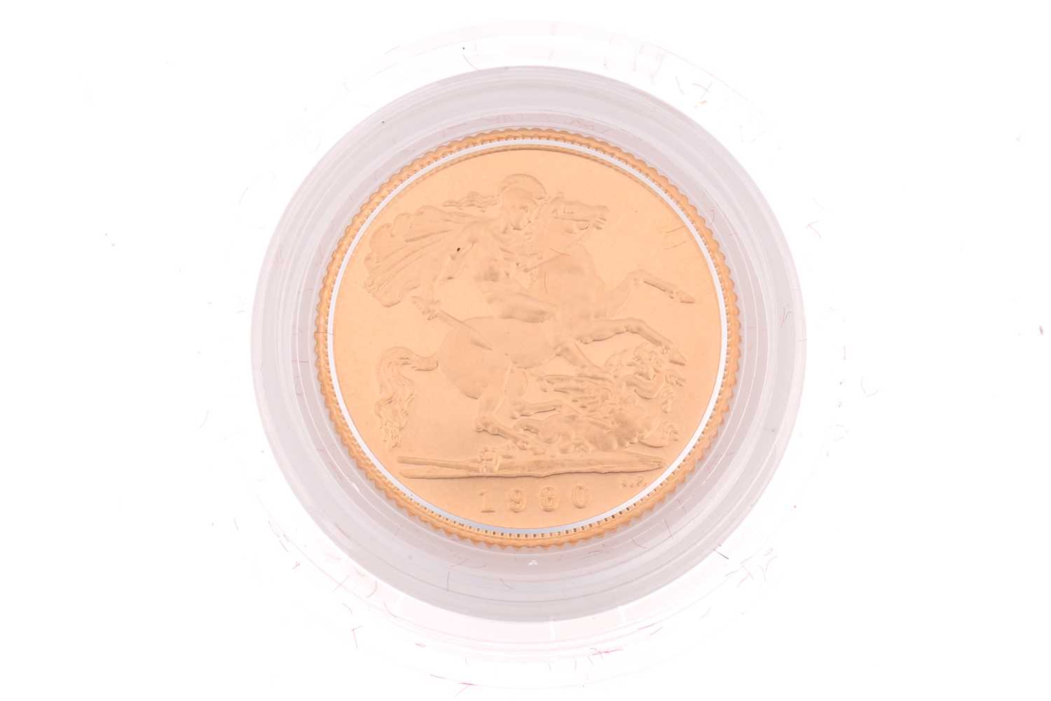 An Elizabeth II proof half sovereign, dated 1980, encapsulated in a fitted Royal Mint presentation