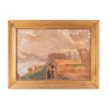 20th century Impressionist School (Probably German), Figures on a riverbank, indistinctly signed,