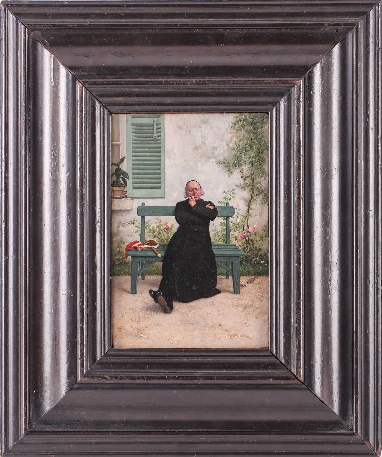 Leo Herrmann (1853-1927) French, A Pensive Priest, signed, oil on panel, 15 cm x 10 cm in an