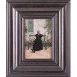 Leo Herrmann (1853-1927) French, A Pensive Priest, signed, oil on panel, 15 cm x 10 cm in an