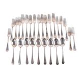 A loose canteen of silver flatware, Josiah Williams & Co, Exeter 1877, comprising nine table &