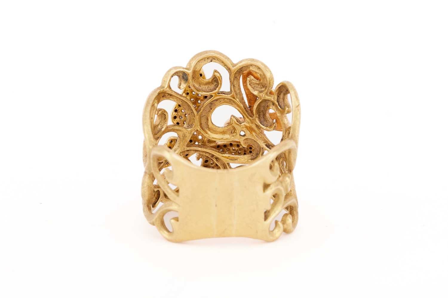 A diamond butterfly design dress ring, the satin finish yellow gold scrollwork mount accented with - Image 4 of 4