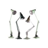 A pair of apple green-painted original "The Angle Poise" adjustable lamps with stepped square bases,