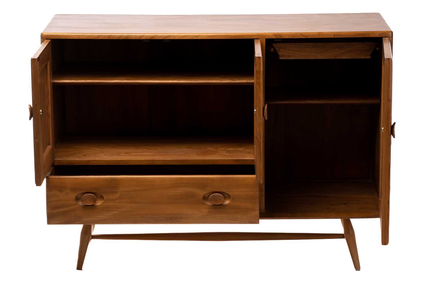 Ercol light ash and beech furniture comprising, a sideboard with a pair of cupboard doors over a - Image 3 of 39