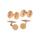 Two pairs of 9ct yellow gold cufflinks; to include a pair of oval cufflinks by G. H. Johnstone &
