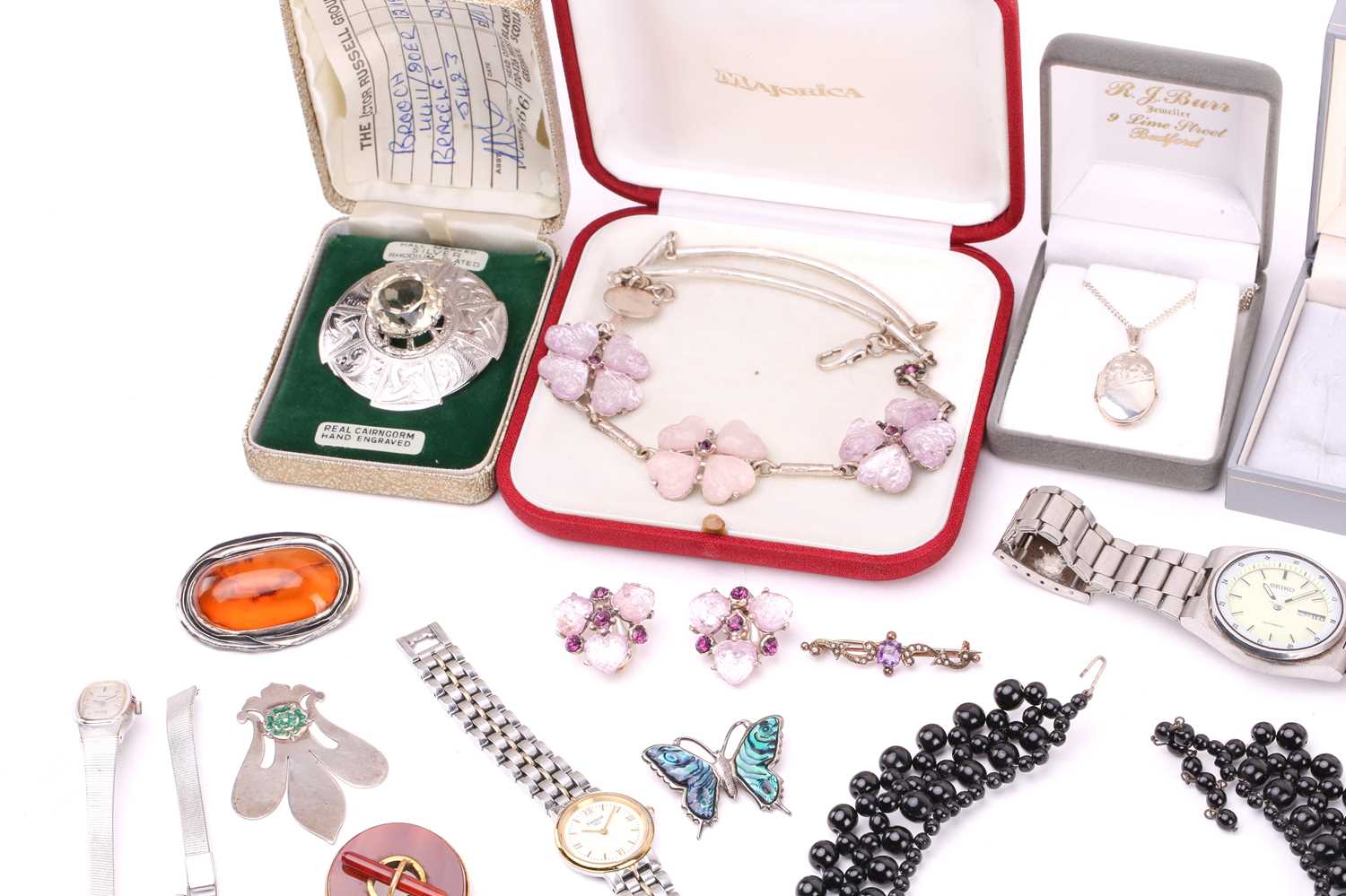 A mixed quantity of silver, costume jewellery and watches, including a silver bookmark decorated - Image 2 of 5