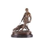 After P.J. Mene (1810-1878) a cast and patinated bronze figure of a huntsman and a hound straining