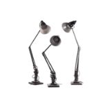 A group of three black painted original "The Angle Poise" adjustable lamps on square stepped bases.