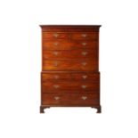 A George III mahogany chest on chest, the upper section with two short over three long drawers and