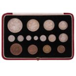 A George VI 1937 fifteen coin specimen proof set, issued by the Royal Mint, in presentation case