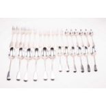 A part canteen of Victorian fiddle pattern flatware; comprising Six tablespoons Six table forks, Six