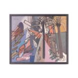 Suzanne Roger (1899 - 1986), Abstract harbour scene, signed, oil on canvas, framed, 45.5 x 54.5 cm