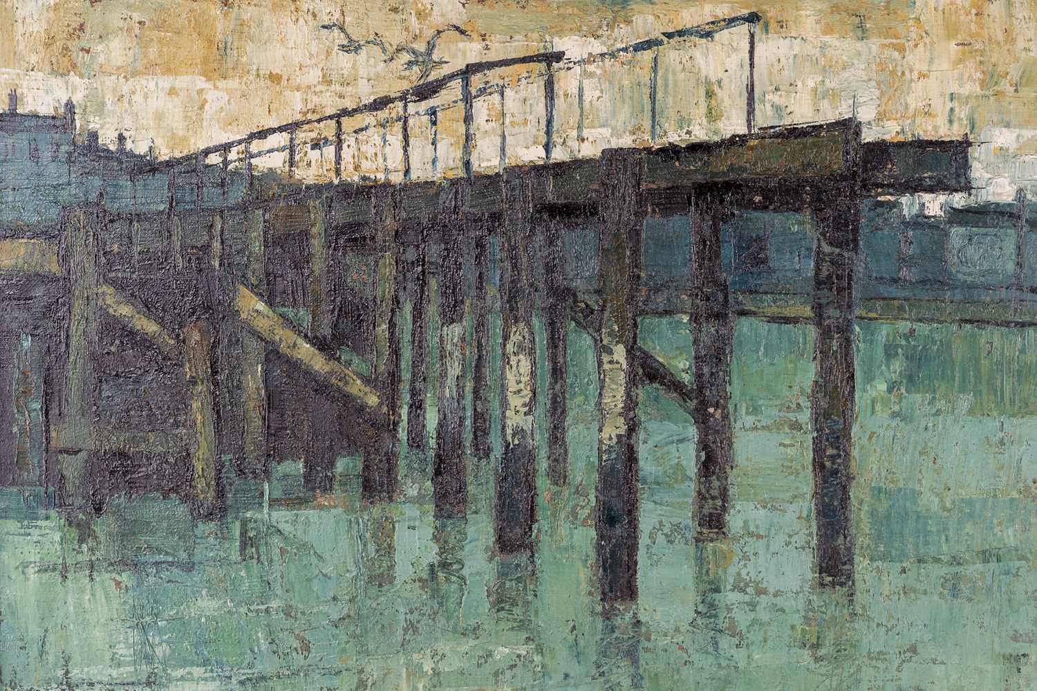 Paul Millichip (b. 1929), View of a pier, signed and dated '55, oil on canvas, framed, 60 x 75 cm - Image 4 of 8