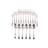 A loose canteen of silver flatware, James Dixon & Son, Sheffield 1967, comprising six table forks,