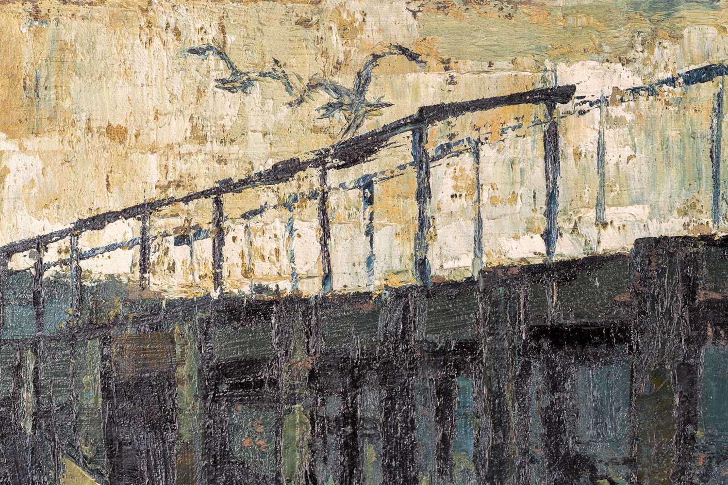 Paul Millichip (b. 1929), View of a pier, signed and dated '55, oil on canvas, framed, 60 x 75 cm - Image 6 of 8