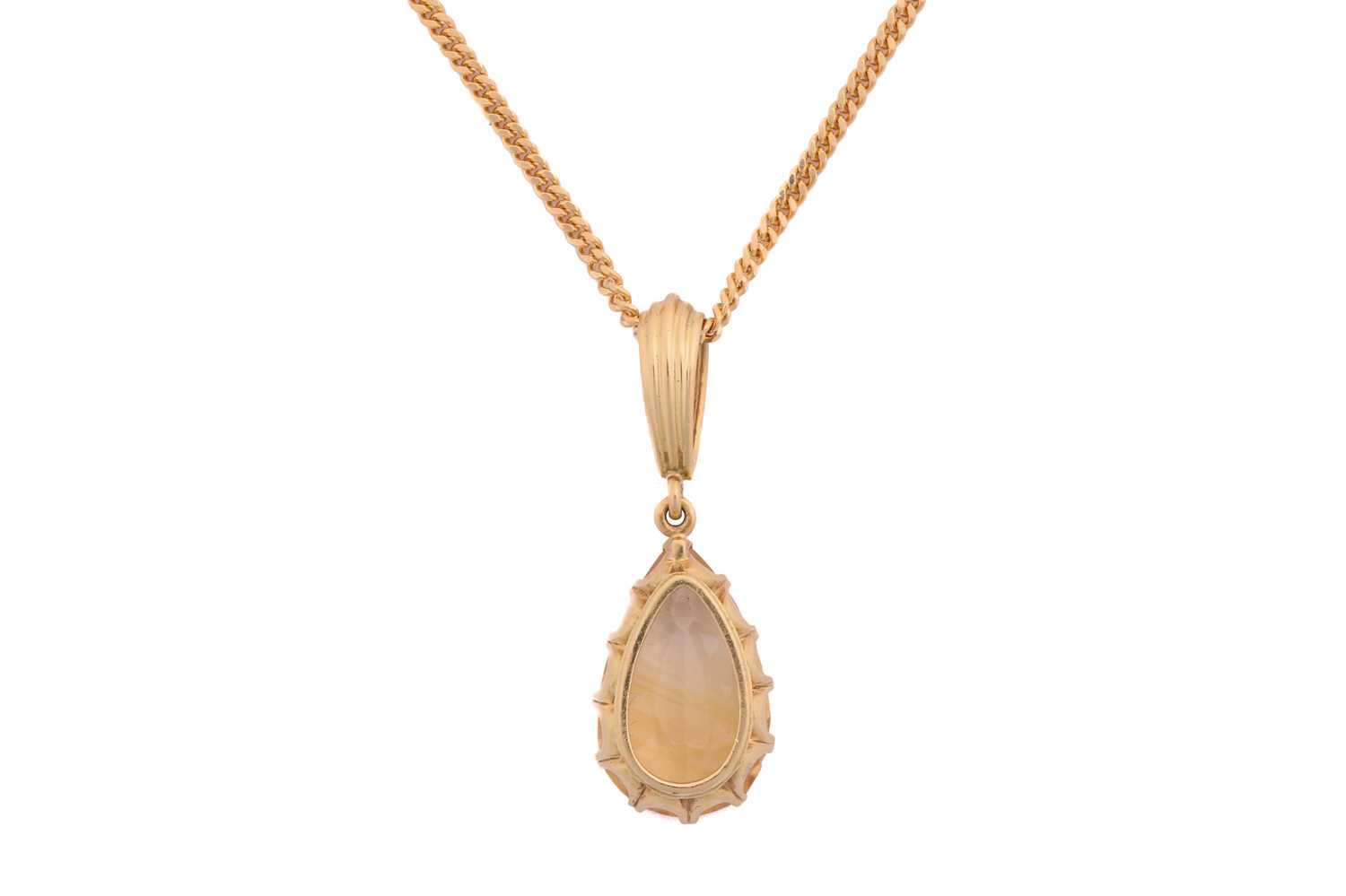 A citrine pendant on chain, comprising a pear-shaped citrine of pale orangey-yellow colour, - Image 2 of 3