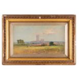 19th century English school, summer landscape, a view of Canterbury Cathedral, oil on board,