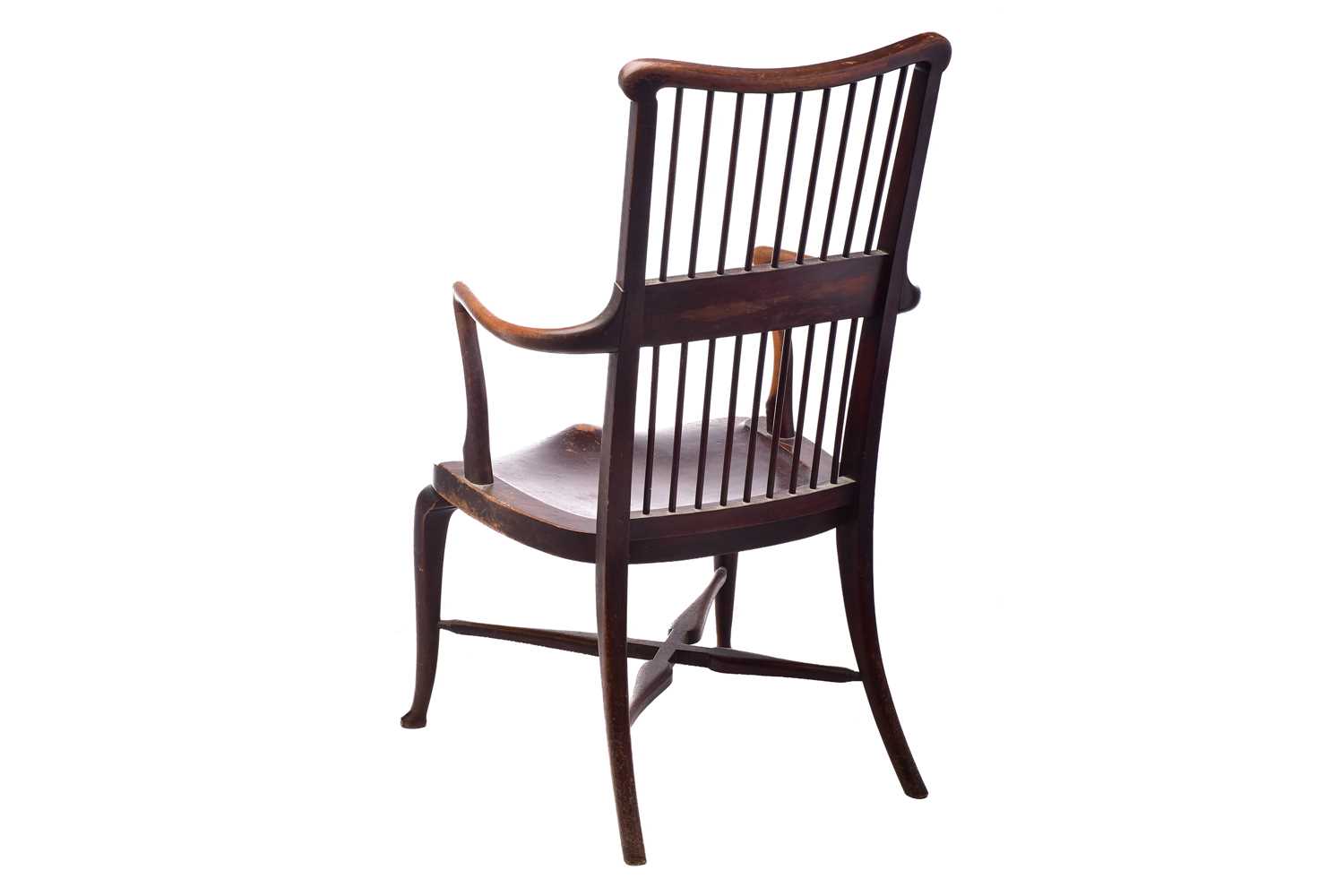 A late 19th/early 20th century spindle back stained mahogany armchair, possibly American, with - Image 3 of 10