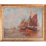 Early 20th century Continental School, sailing barges in Lowlands, indistinctly signed, oil on