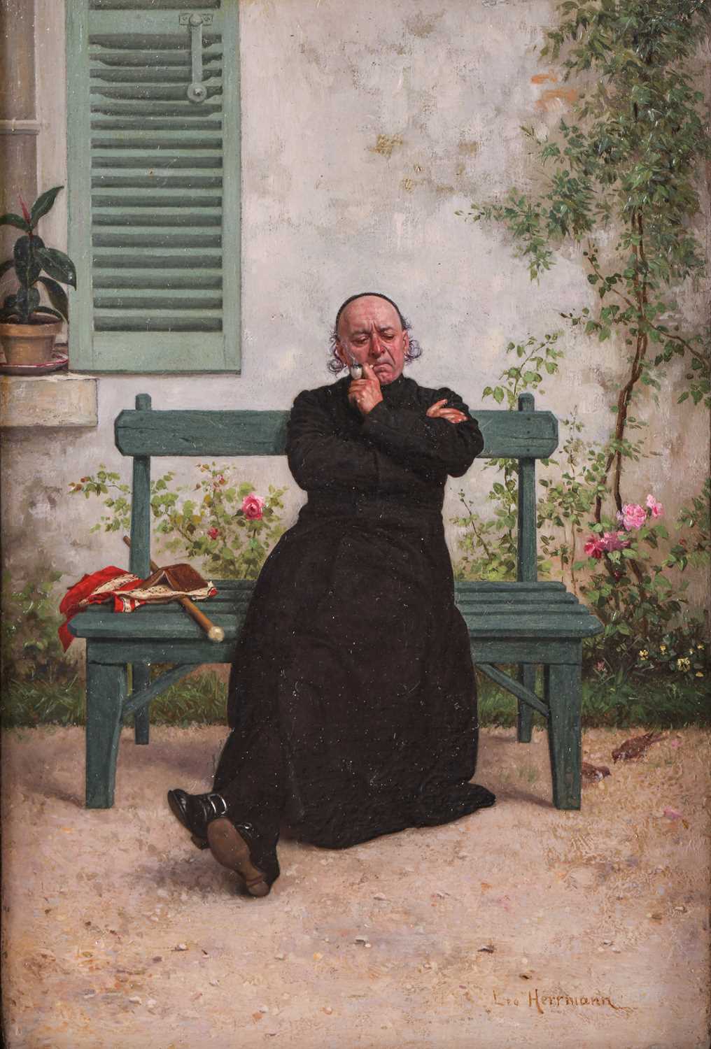 Leo Herrmann (1853-1927) French, A Pensive Priest, signed, oil on panel, 15 cm x 10 cm in an - Image 3 of 7