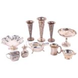 A collection of assorted assayed sterling silver, comprising a pierced bon bon dish, a small