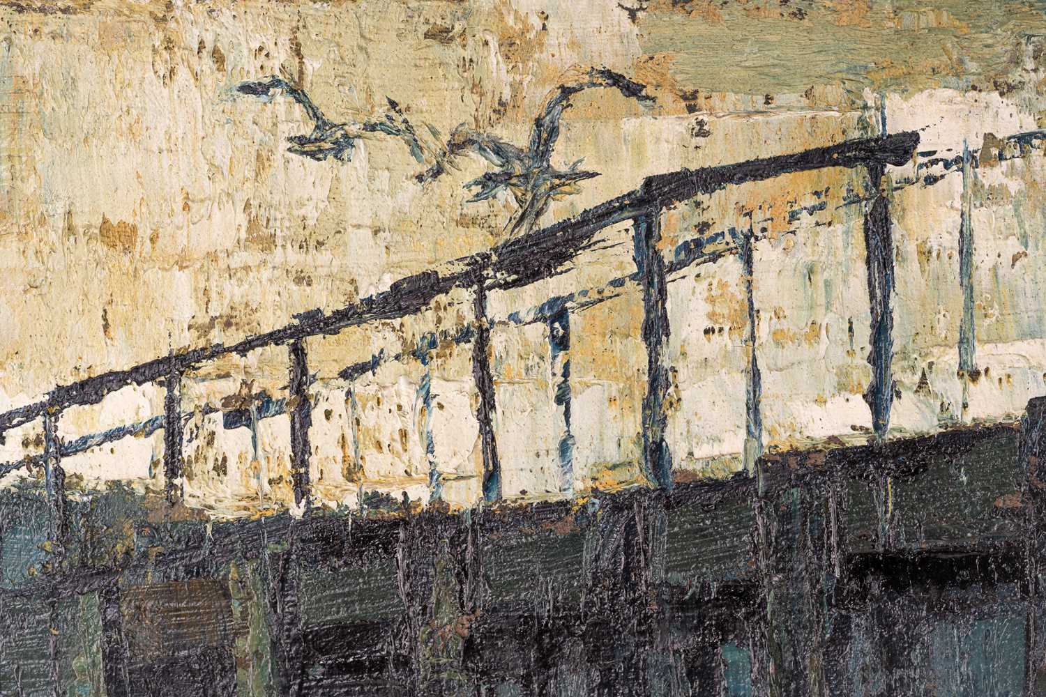 Paul Millichip (b. 1929), View of a pier, signed and dated '55, oil on canvas, framed, 60 x 75 cm - Image 3 of 8