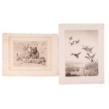 Roland Green (British, 1896-1976), Mallards in flight, signed in pencil, no:38/55, etching, the