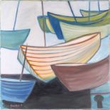 Yankel Feather (1920 - 2009), Abstract Boats and Capstan, signed, oil on canvas, unframed, 80 x 80