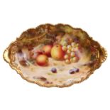 A Royal Worcester fruit-painted lozenge form dessert dish painted by Frank Roberts, bearing the date