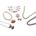 A collection of jewellery comprising a hematite bead necklace, each bead approximately 7.9mm